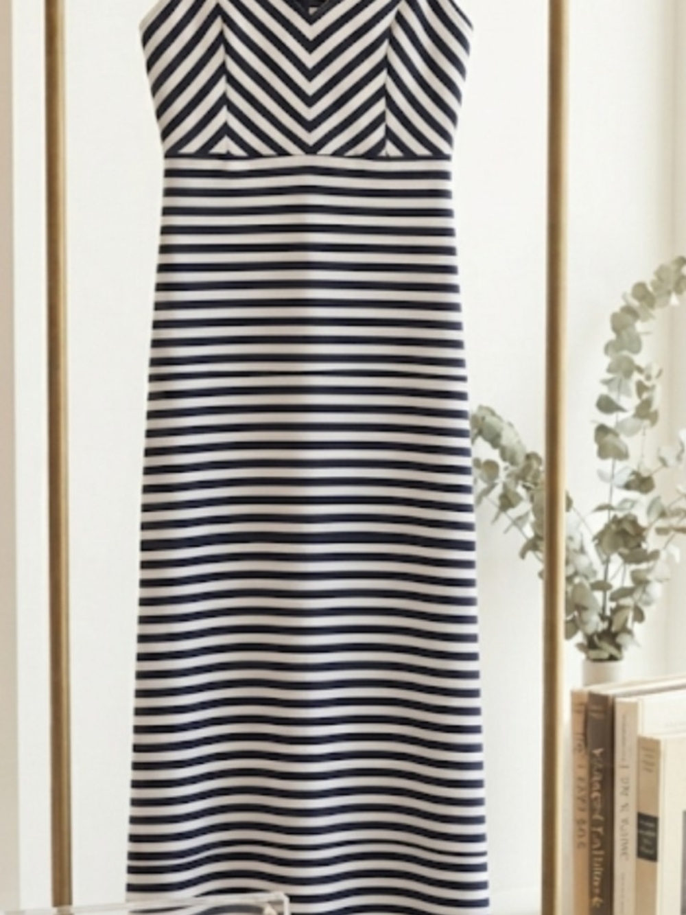 Classic Black and White Striped Women’s Dress Medium